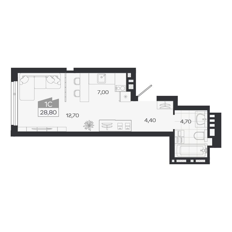 Планировка: Евро-1, 28,8 м²