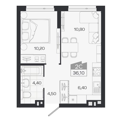 Планировка: Евро-2, 36,1 м²