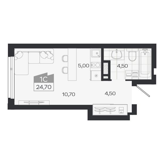 Планировка: Евро-1, 24,7 м²