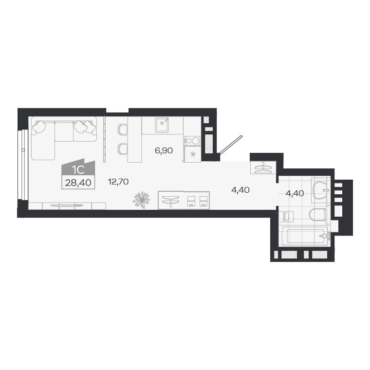 Планировка: Евро-1, 28,4 м²