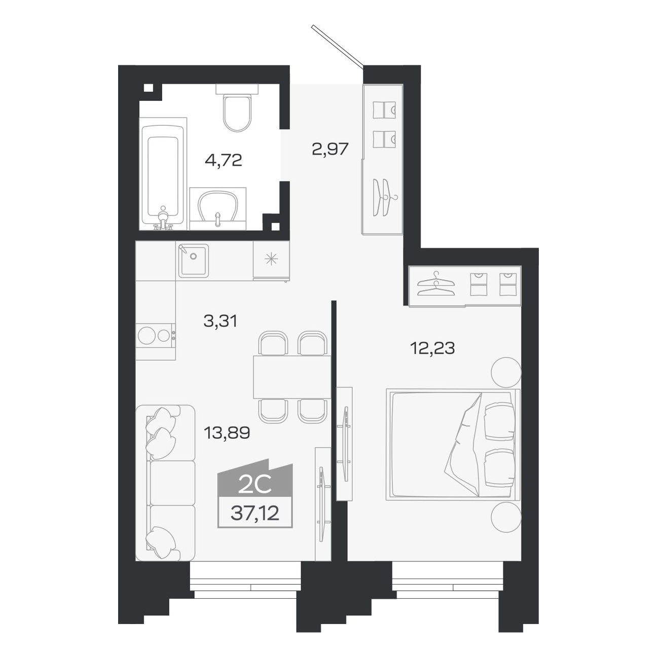 Планировка: Евро-2, 37,12 м²