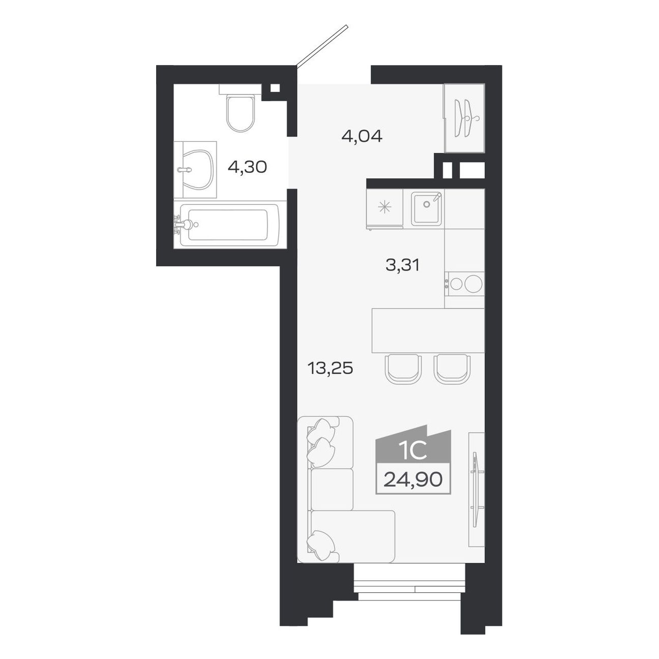 Планировка: Евро-1, 24,9 м²