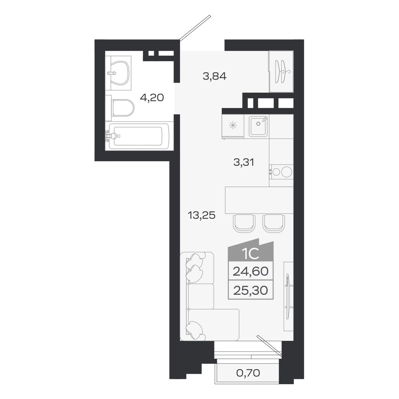 Планировка: Евро-1, 24,6 м²