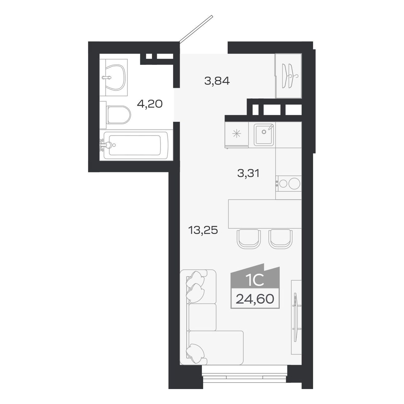 Планировка: Евро-1, 24,6 м²