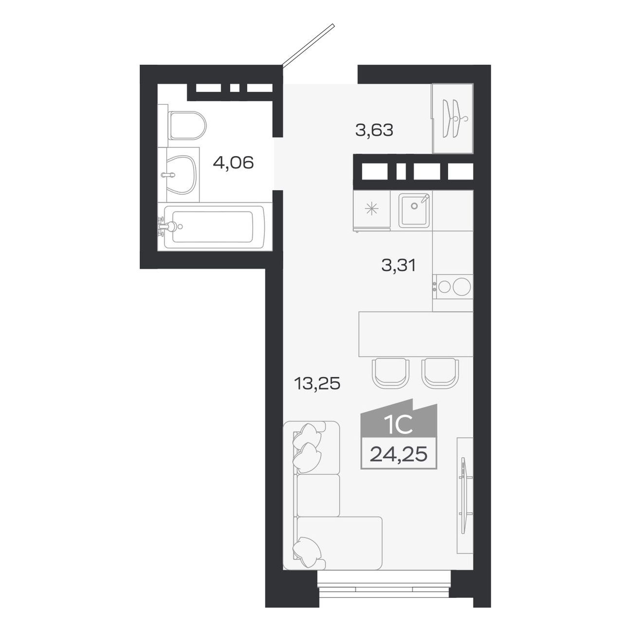 Планировка: Евро-1, 24,25 м²