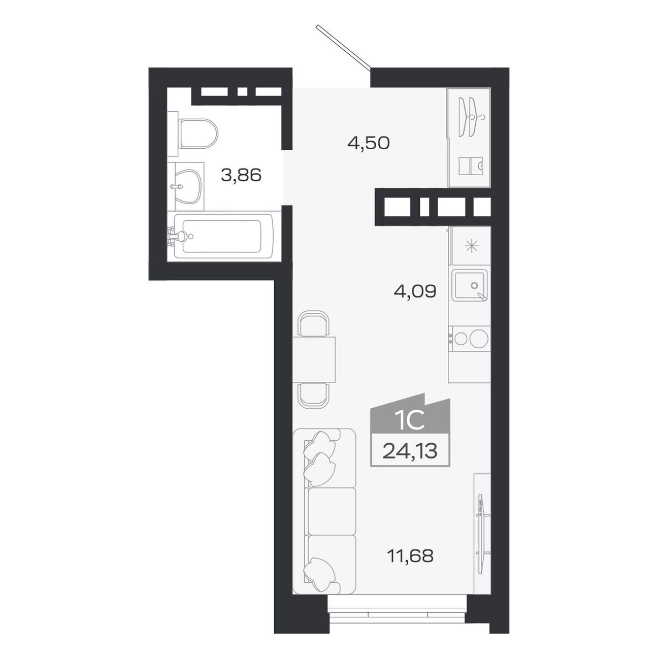 Планировка: Евро-1, 24,13 м²