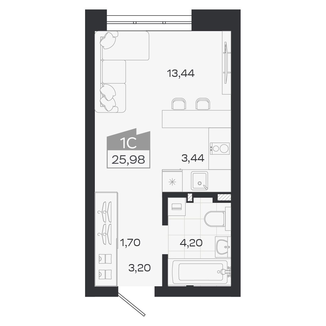 Планировка: Евро-1, 25,98 м²
