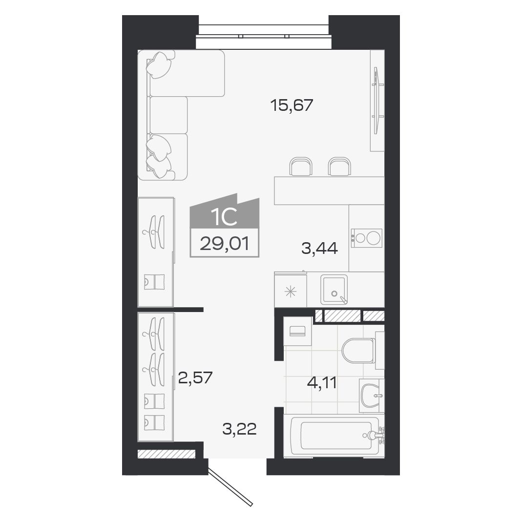 Планировка: Евро-1, 29,01 м²