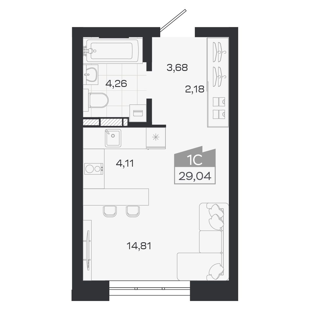 Планировка: Евро-1, 29,04 м²