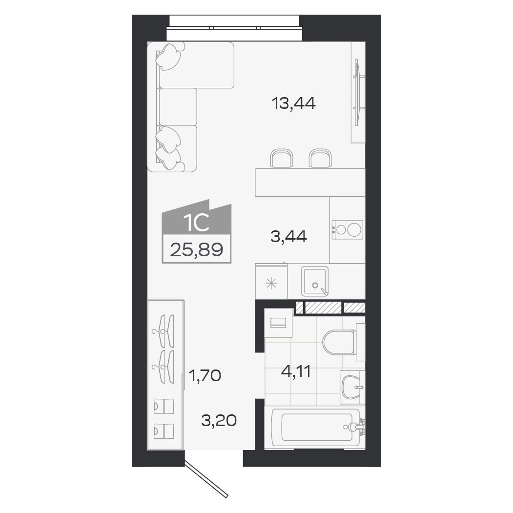 Планировка: Евро-1, 25,89 м²