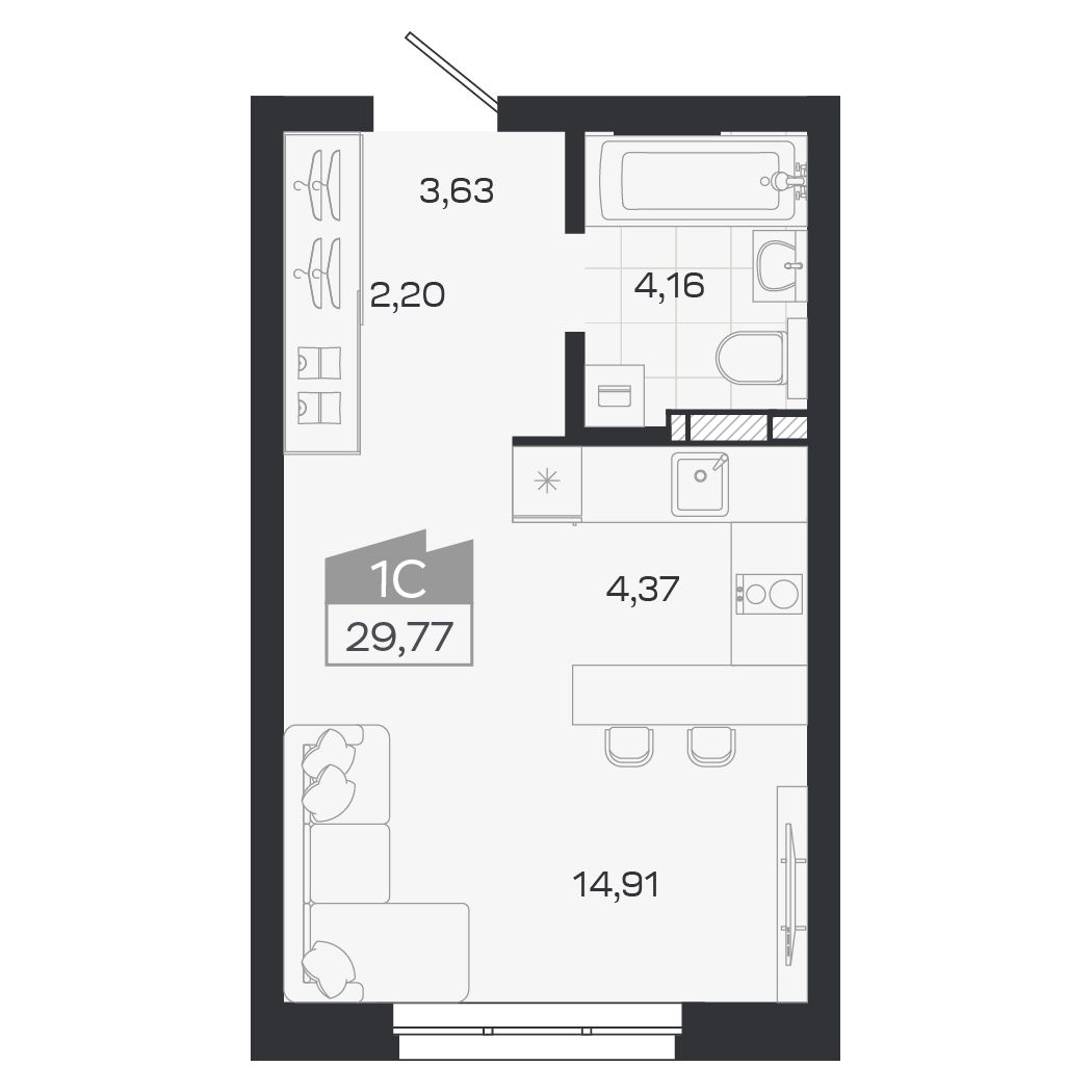 Планировка: Евро-1, 29,27 м²