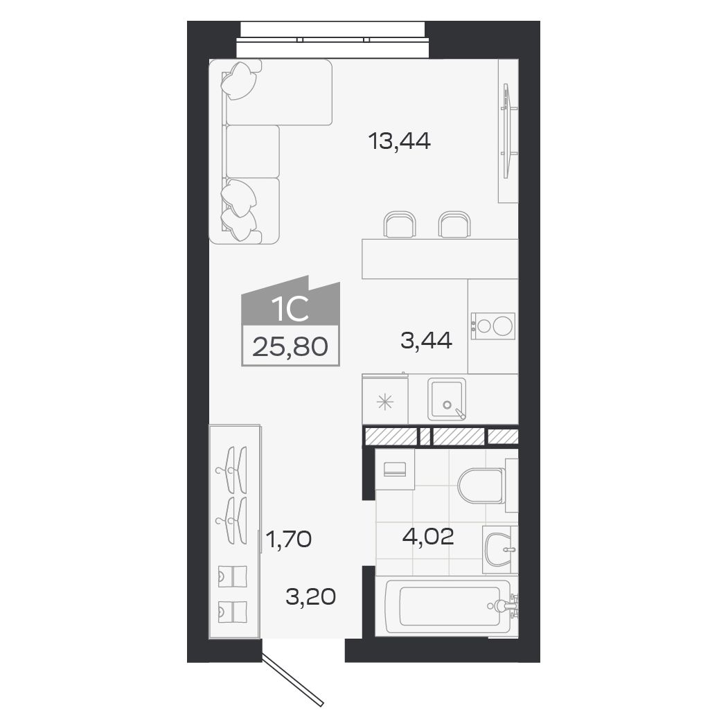 Планировка: Евро-1, 25,8 м²