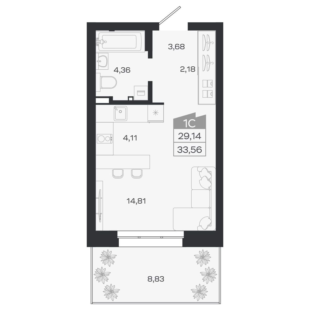 Планировка: Евро-1, 29,14 м²