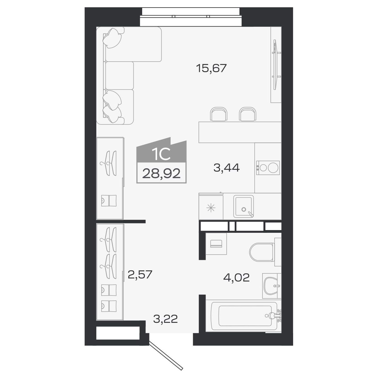 Планировка: Евро-1, 29,3 м²