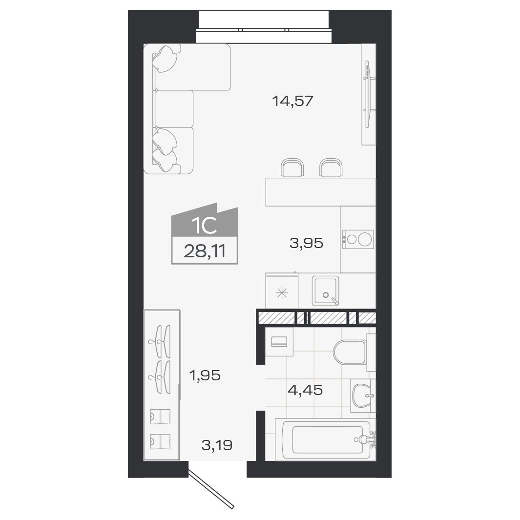 Планировка: Евро-1, 28,27 м²