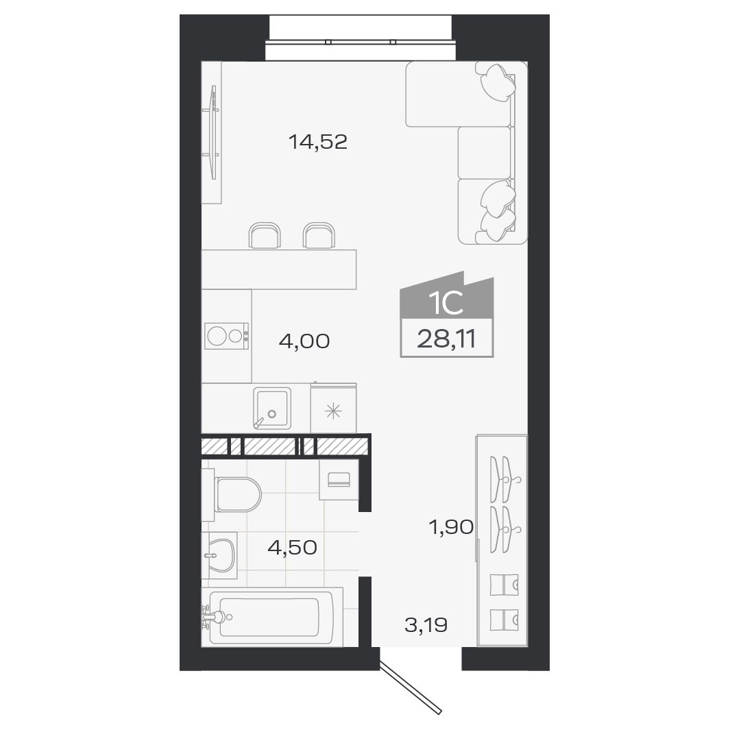Планировка: Евро-1, 28,28 м²