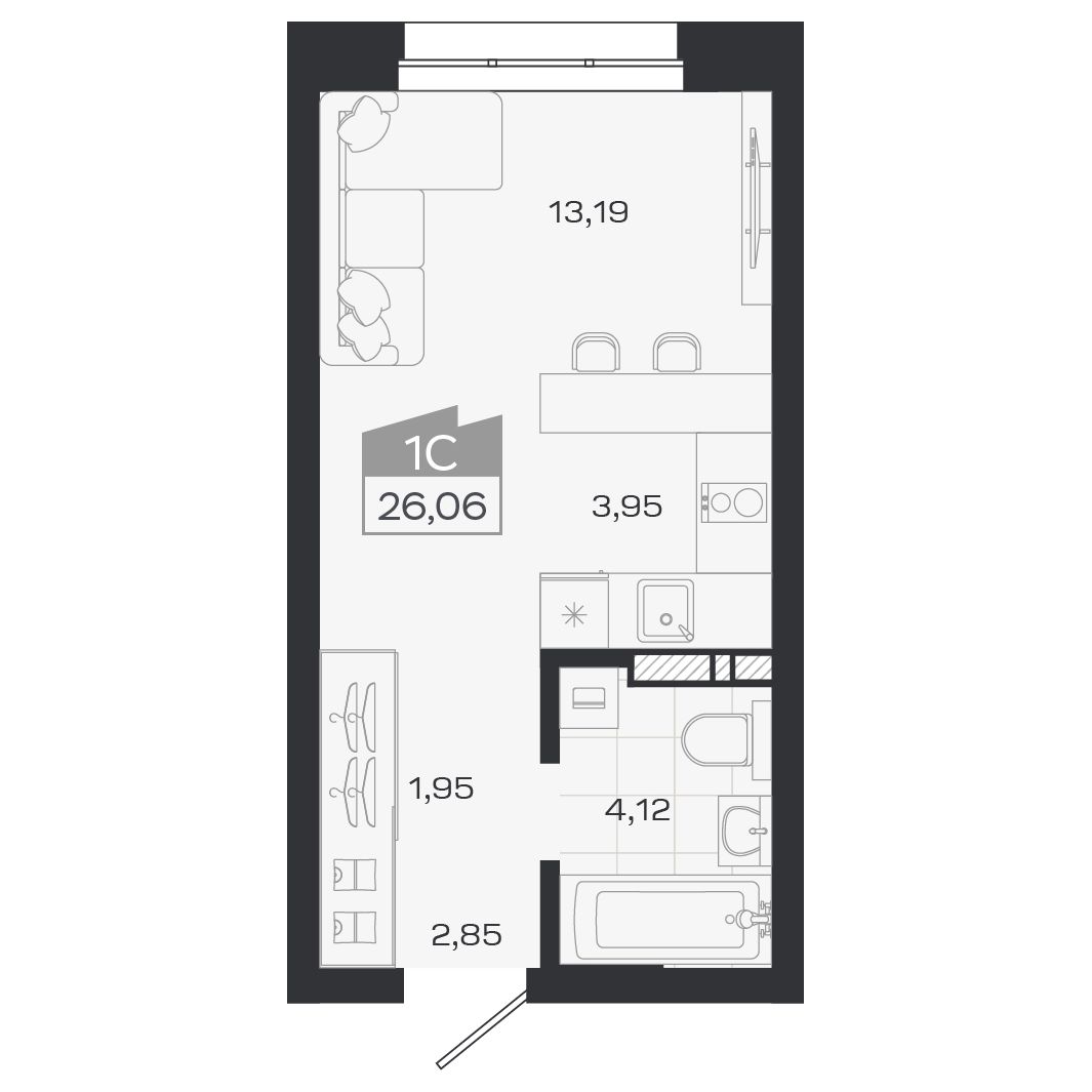 Планировка: Евро-1, 26,17 м²