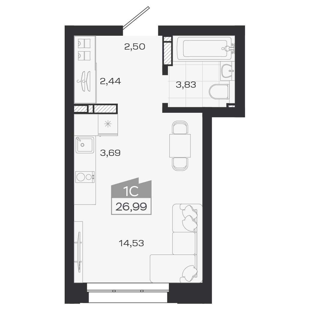 Планировка: Евро-1, 27,26 м²