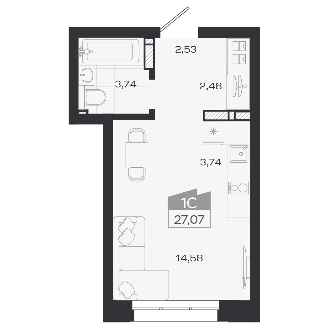Планировка: Евро-1, 27,35 м²