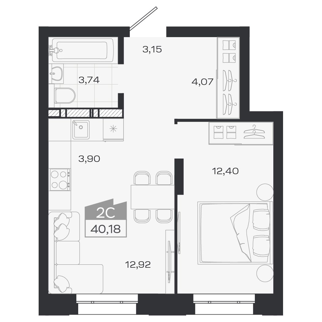 Планировка: Евро-2, 40,32 м²