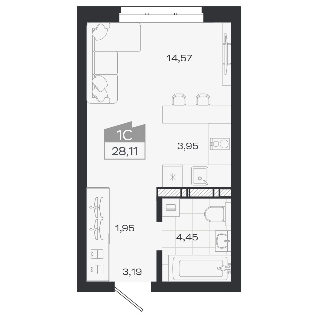 Планировка: Евро-1, 28,03 м²