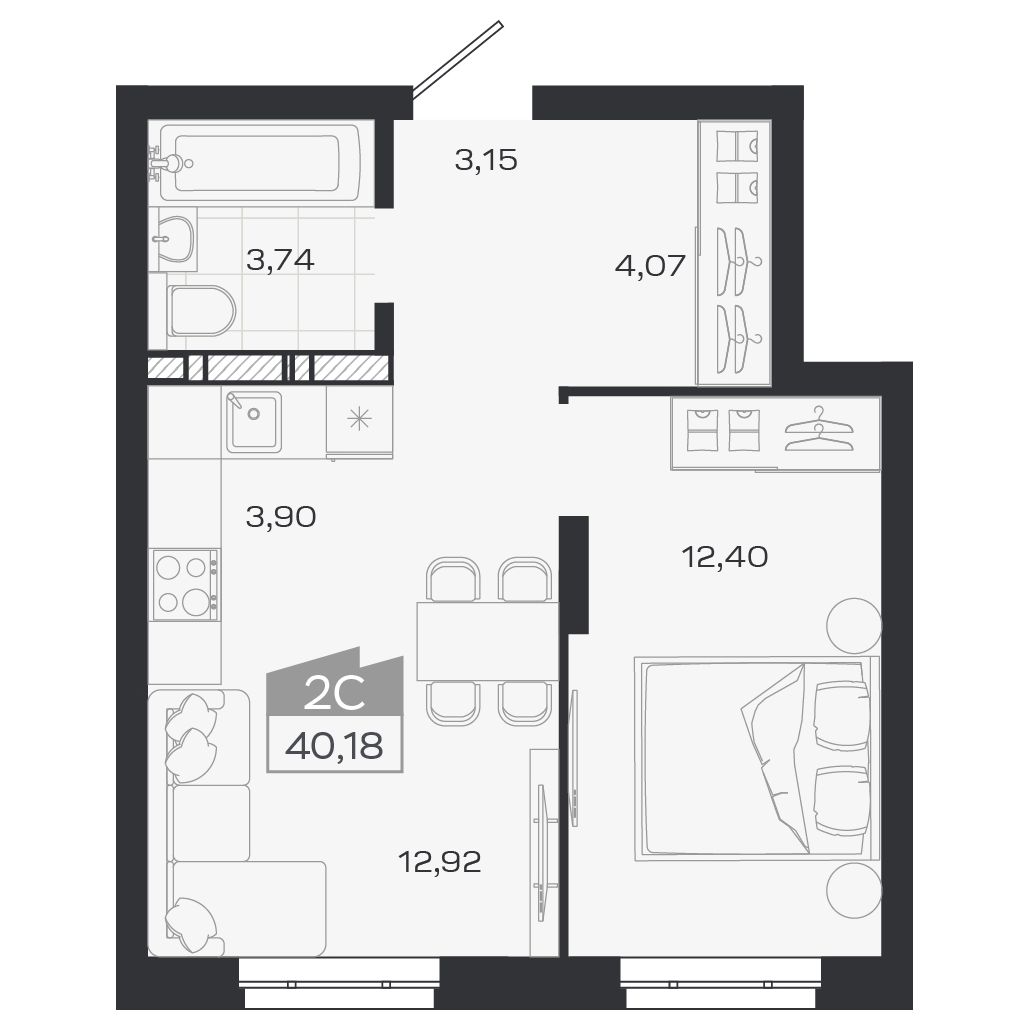 Планировка: Евро-2, 40,11 м²