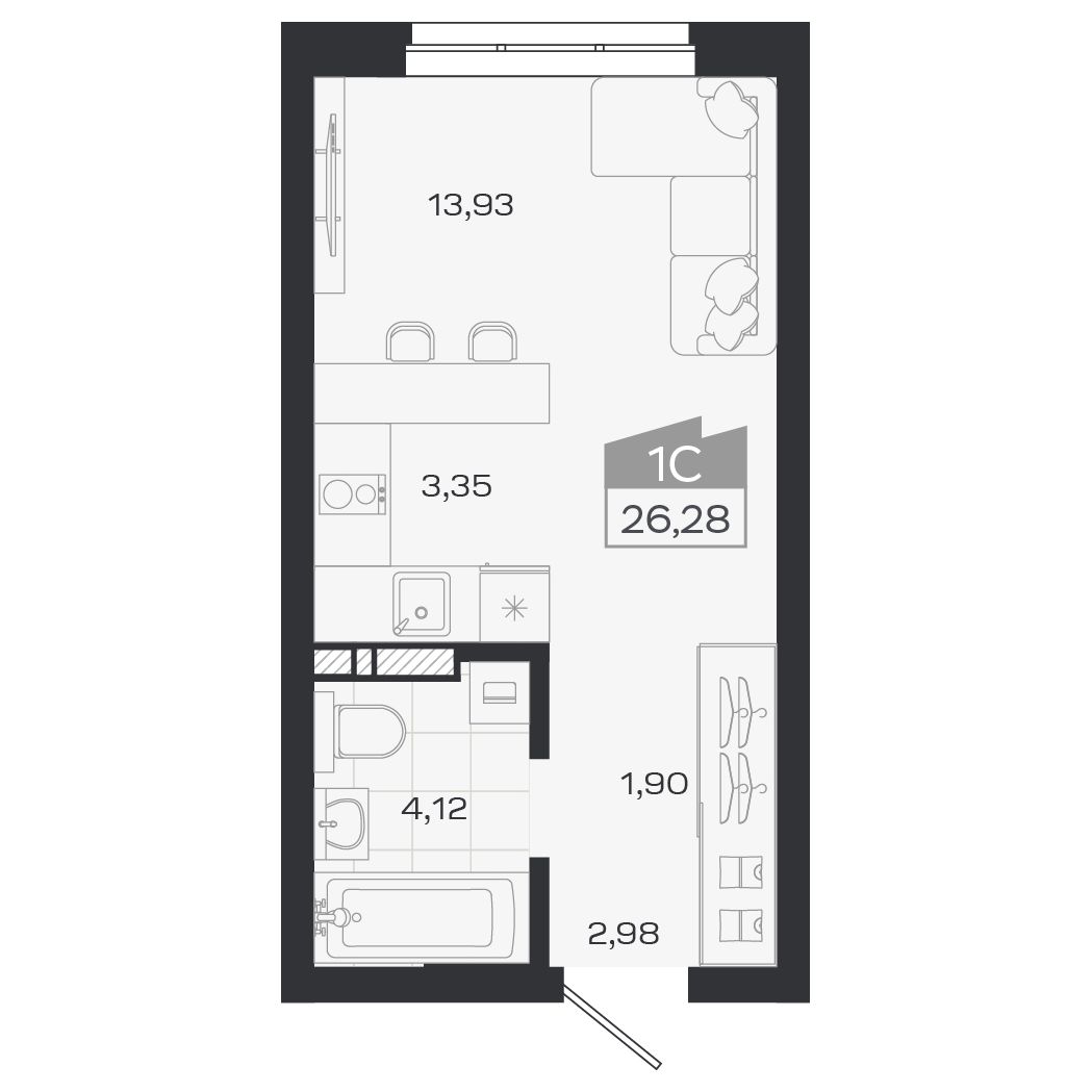 Планировка: Евро-1, 26,24 м²