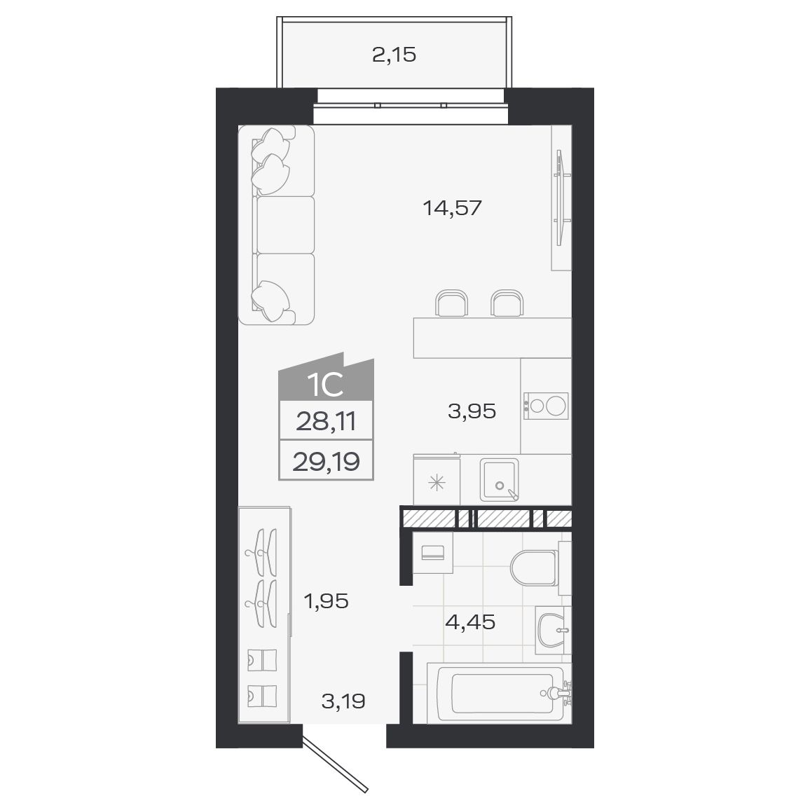 Планировка: Евро-1, 28,03 м²
