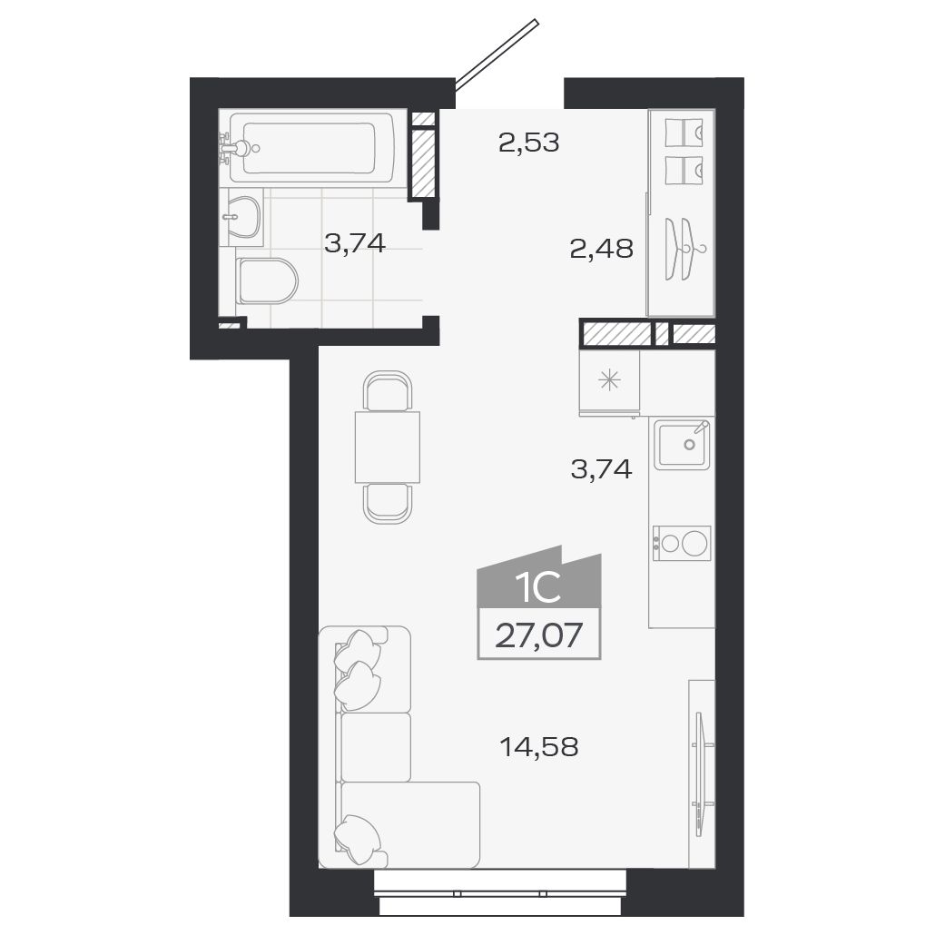 Планировка: Евро-1, 26,89 м²