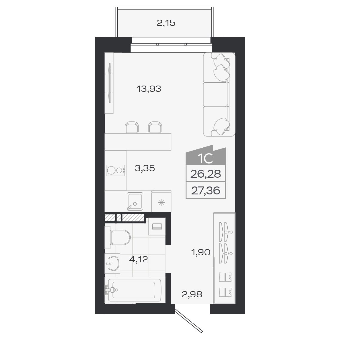 Планировка: Евро-1, 26,24 м²