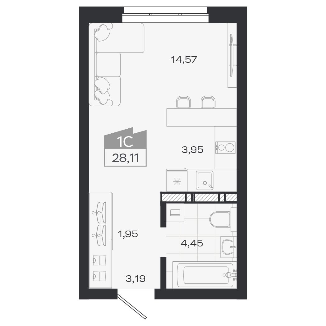 Планировка: Евро-1, 28,03 м²