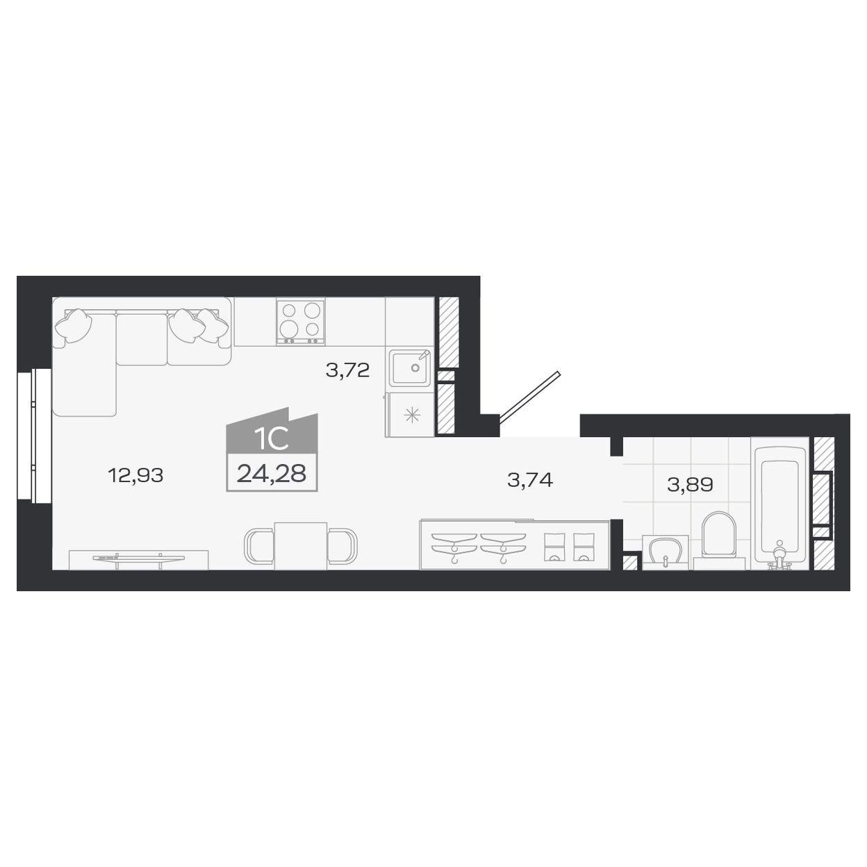 Планировка: Евро-1, 24,2 м²