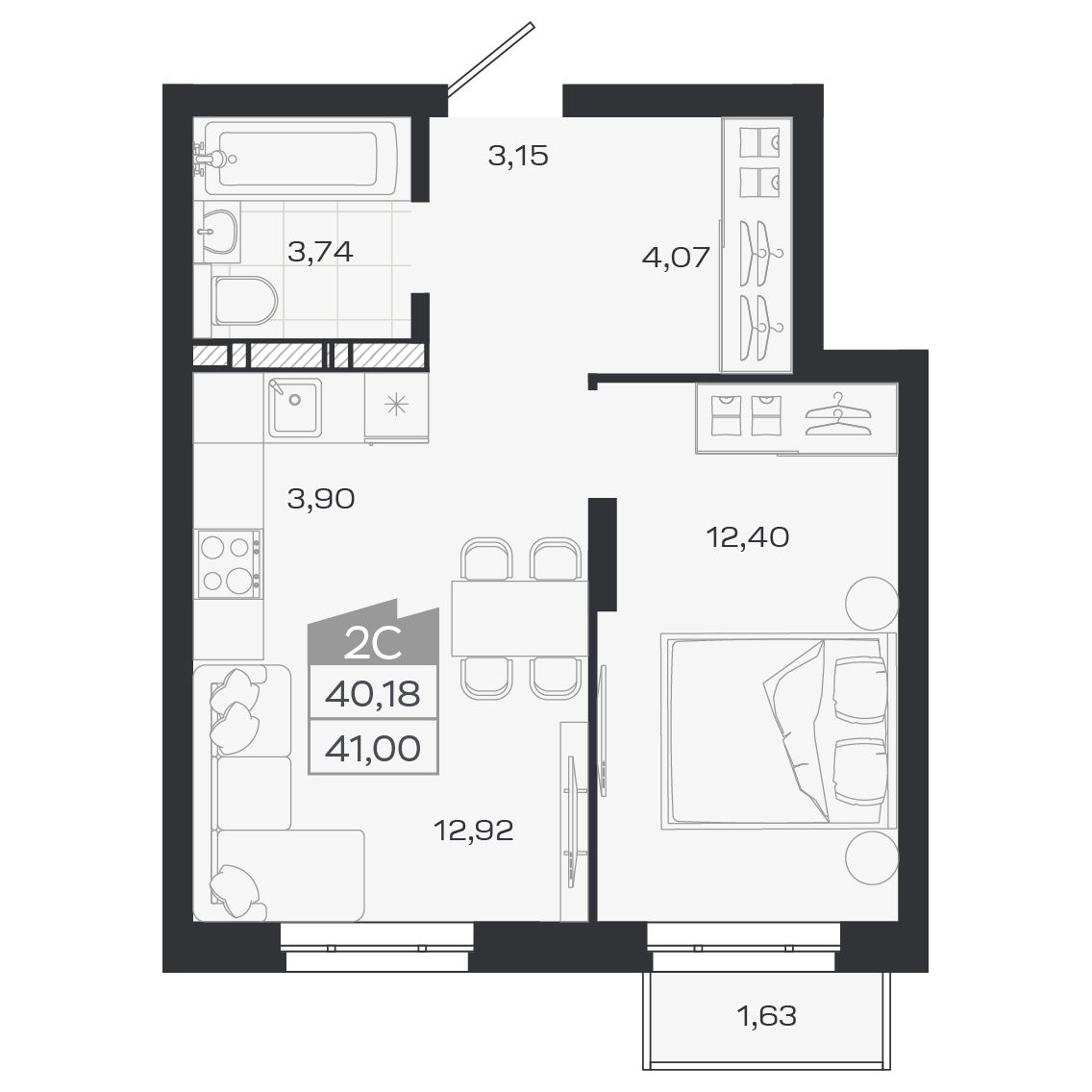 Планировка: Евро-2, 40,11 м²