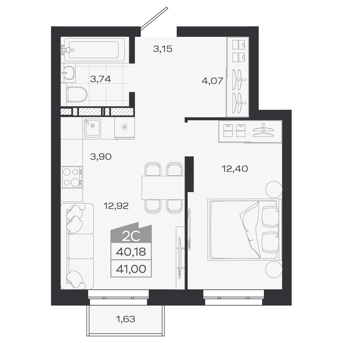 Планировка: Евро-2, 40,11 м²