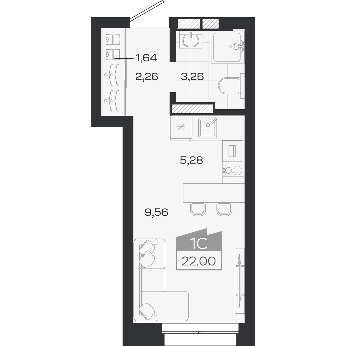 Планировка: Студия, 22 м²