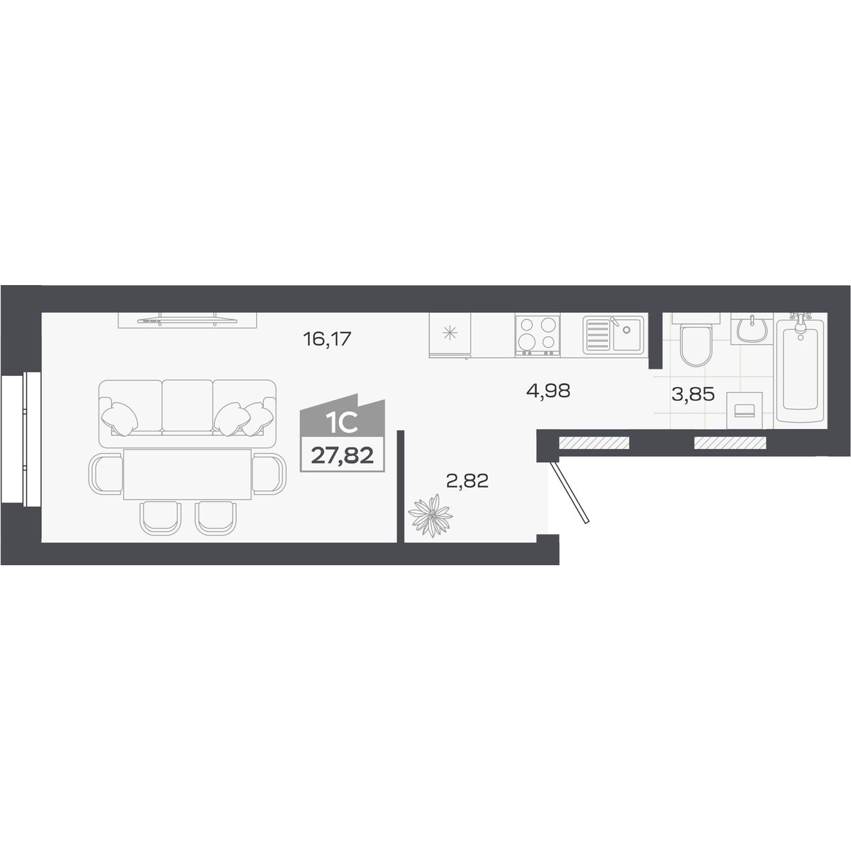 Планировка: Студия, 27,82 м²