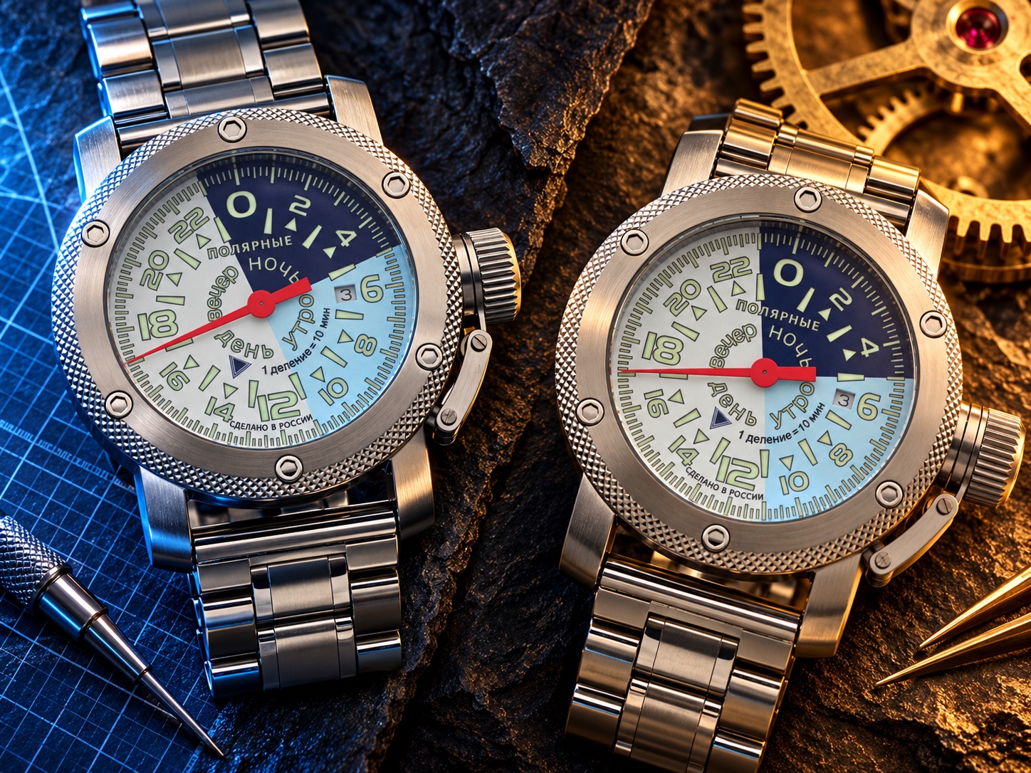 Кварцевые и механические часы Watch Triumph в холодном и тёплом свете