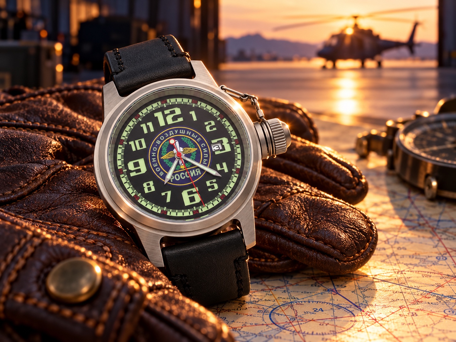Авиационные часы Watch Triumph на лётных перчатках
