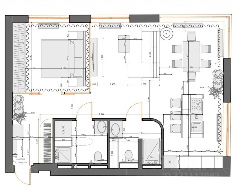 3-комнатная квартира 67,7 м² в ЖК «Зорге 9»