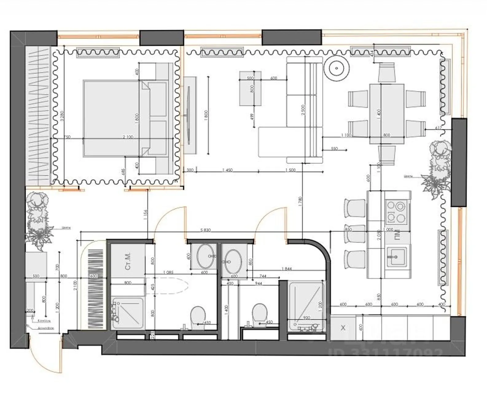 3-комнатная квартира 67,7 м² в ЖК «Зорге 9»