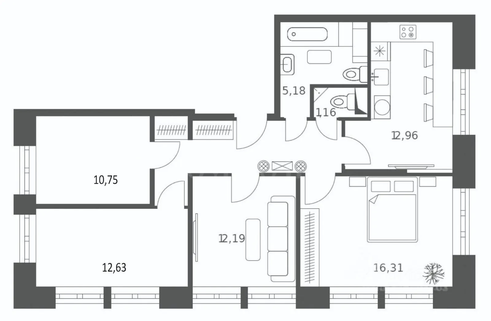 4-комнатная квартира 77 м² в ЖК «Квартал Домашний»