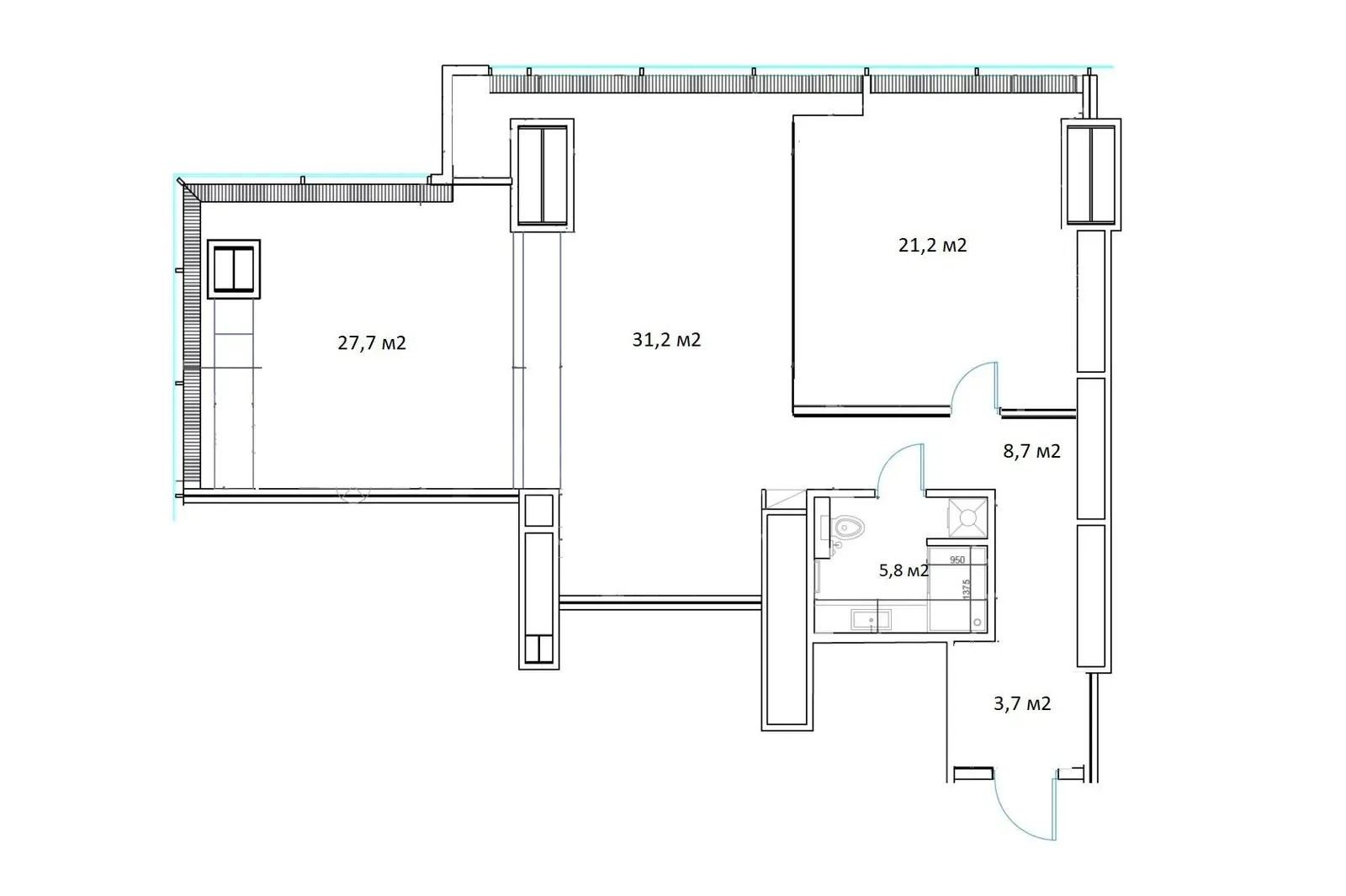 2-комнатная квартира 100 м² в ЖК «Резиденция Тверская»