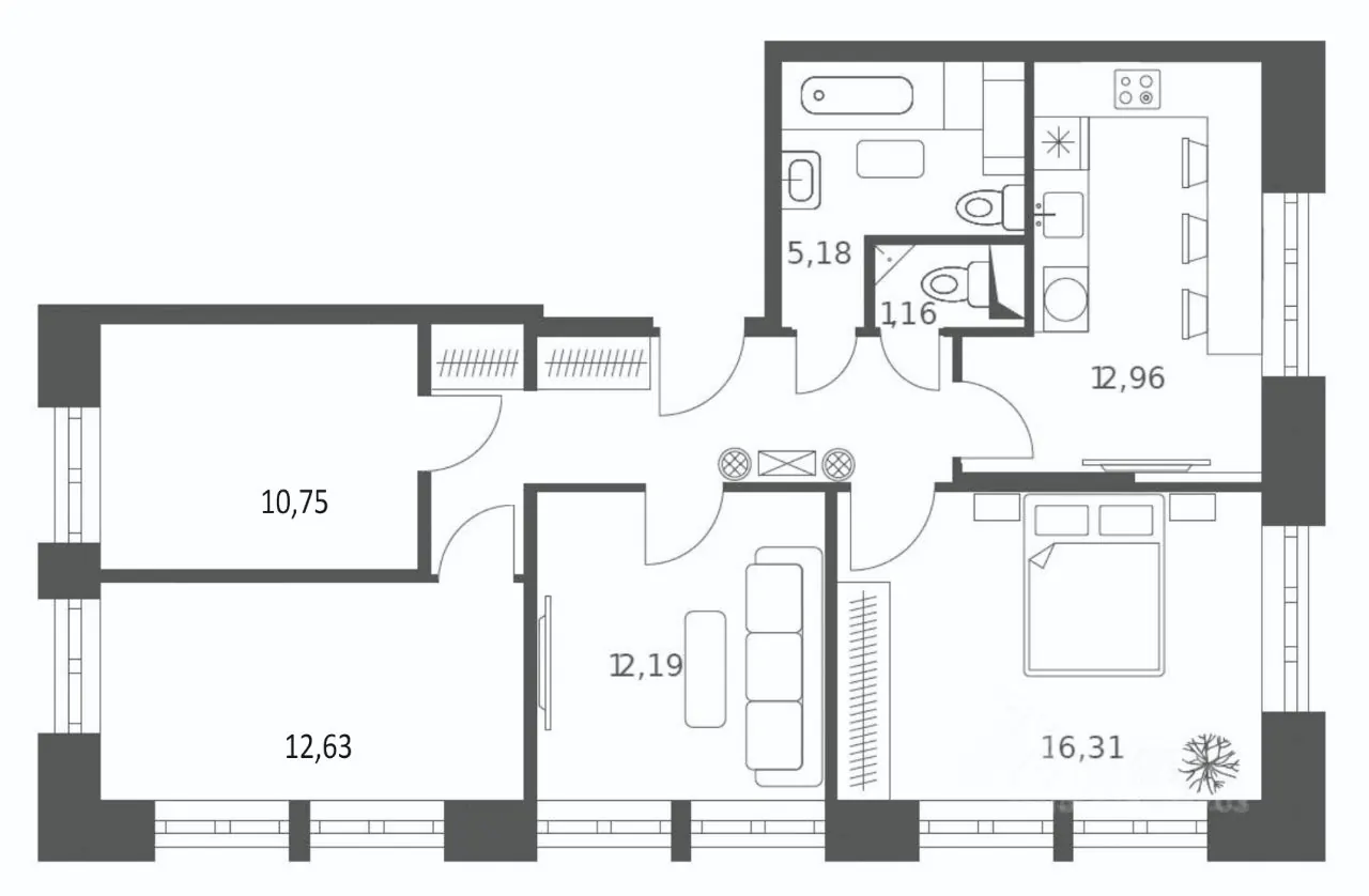 4-комнатная квартира 77 м² в ЖК «Квартал Домашний»