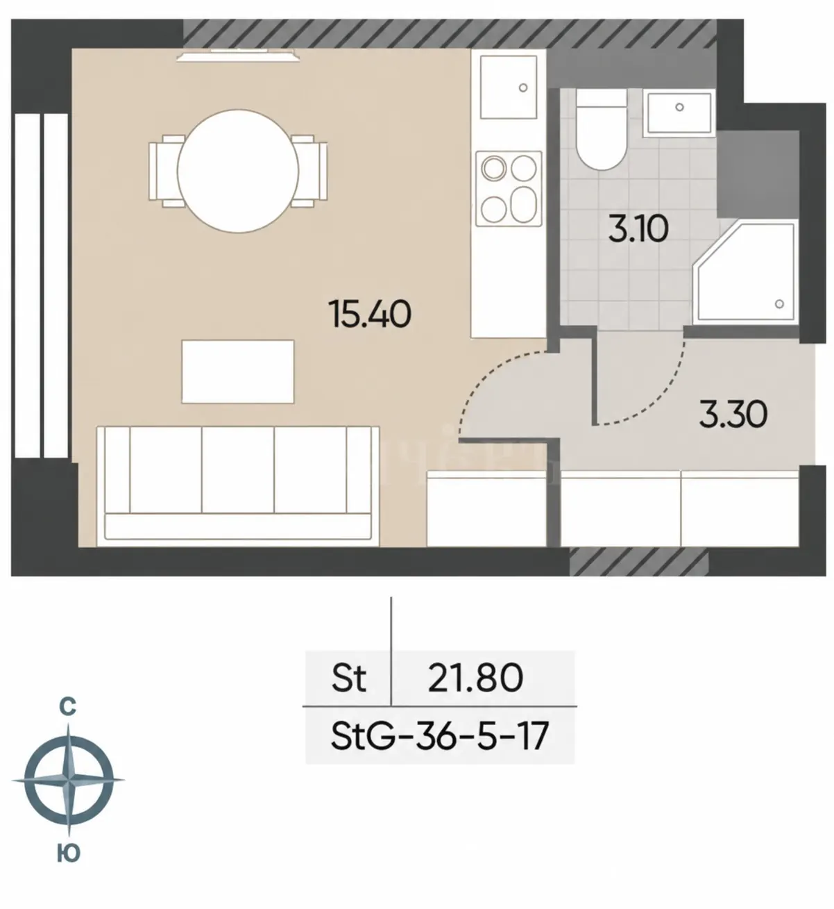 Квартира 21,8 м² в ЖК «Вейв»