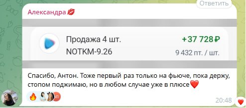 Результат сделки участника клуба TrendClub — 6
