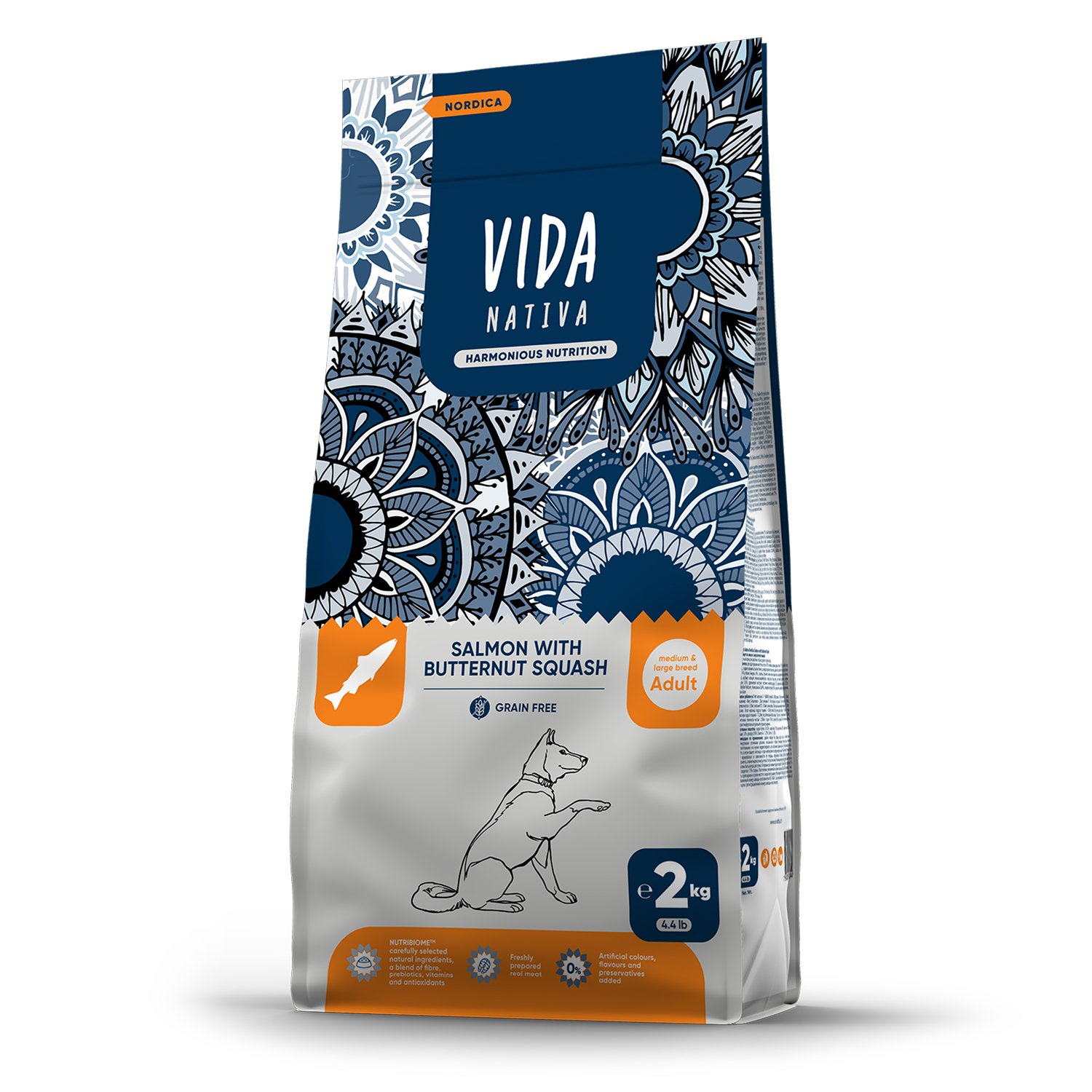 Сухой корм VIDA NATIVA для взрослых собак средних и крупных пород из лосося с мускатной тыквой 2 кг