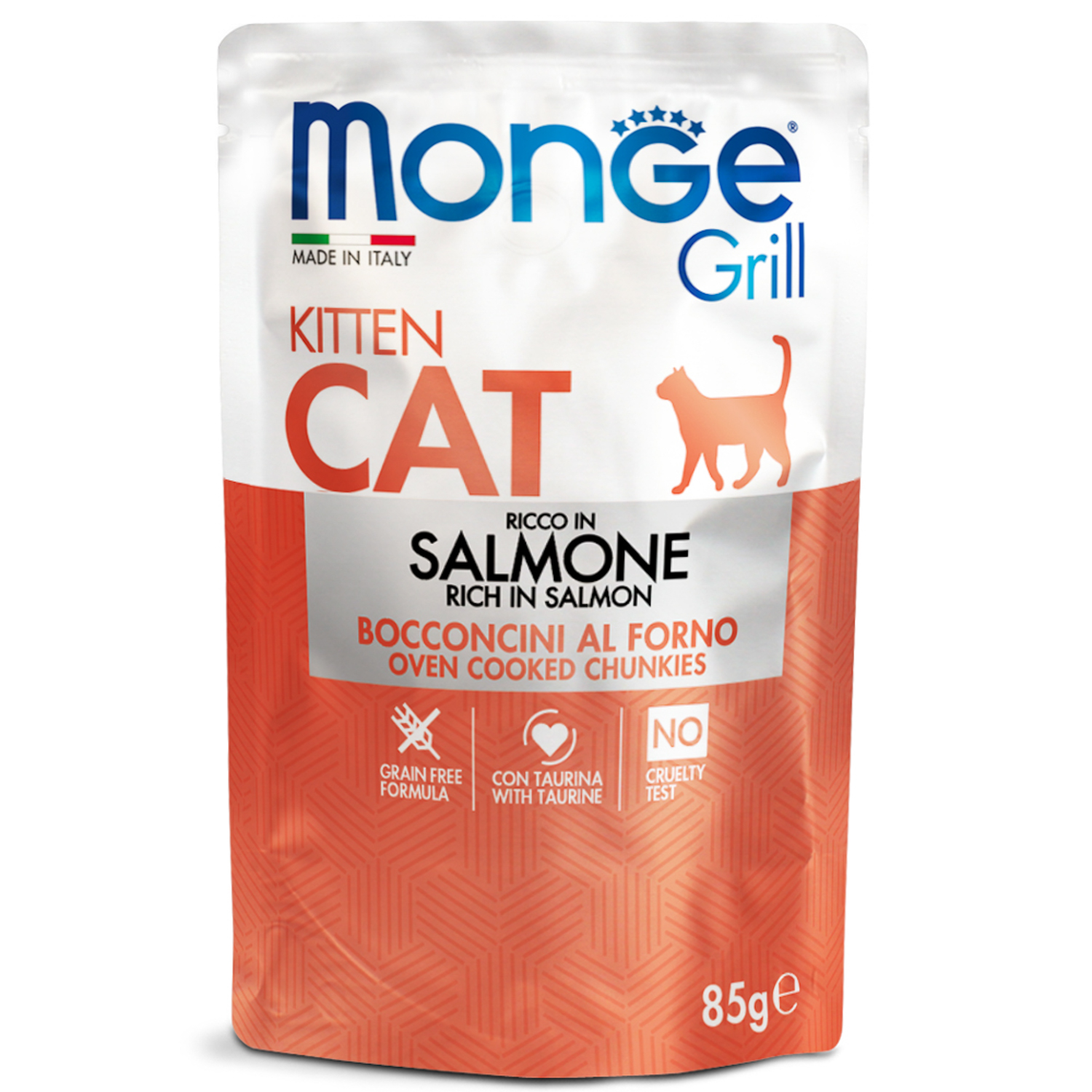 Купить Влажный корм Monge Cat Grill для котят, с норвежским лососем, паучи  85 г в интернет-магазине Monge