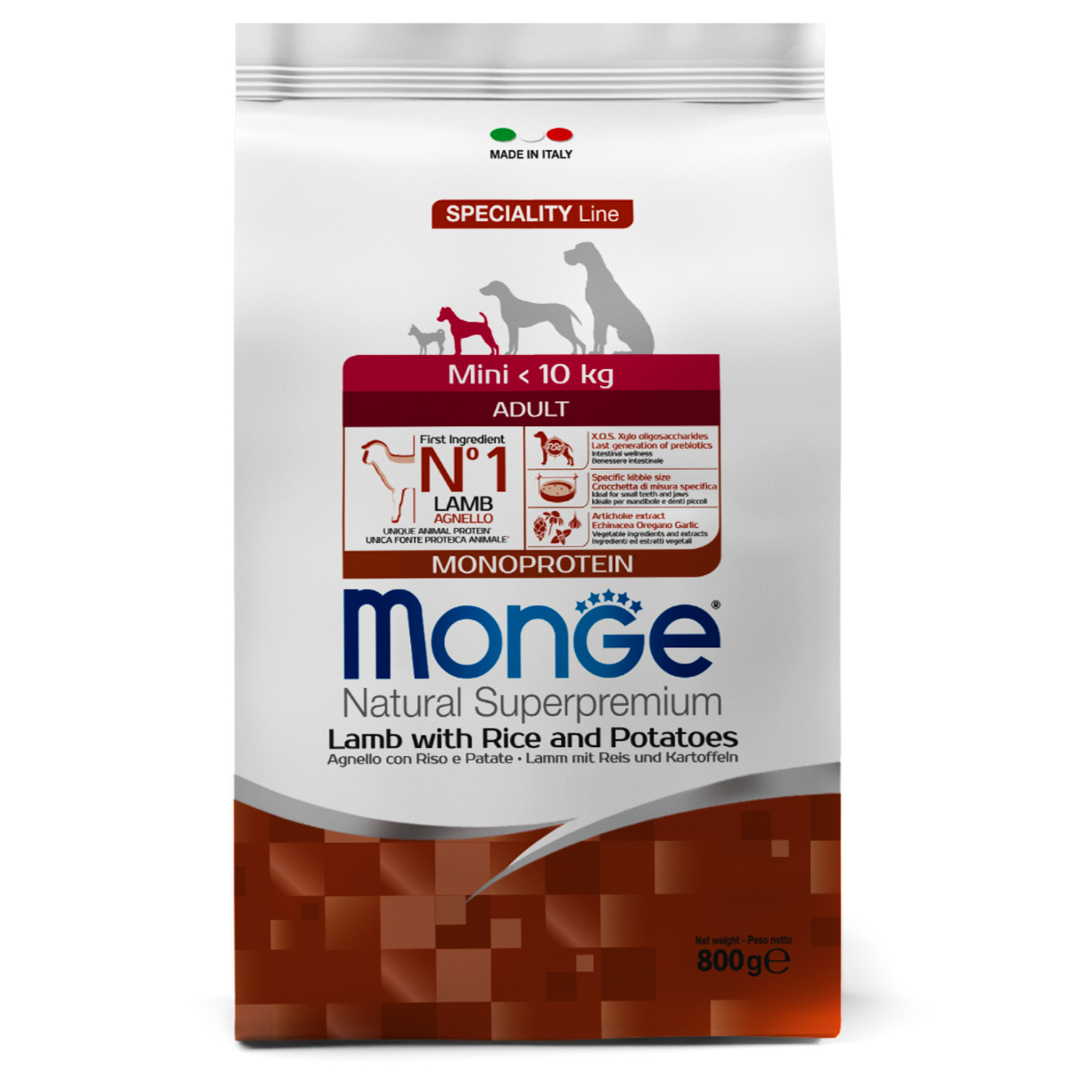 Сухой корм Monge Dog Speciality Line Monoprotein Mini для взрослых собак мелких пород, из ягненка с рисом и картофелем 800 г
