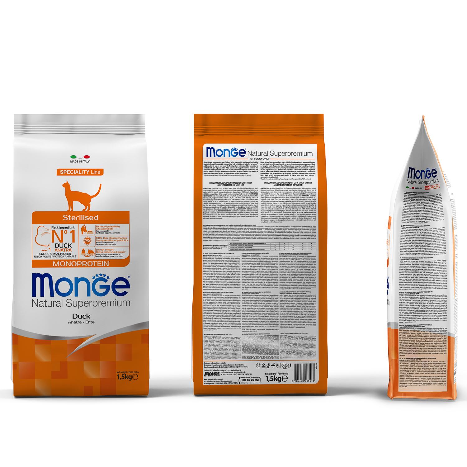 Сухой корм Monge Cat Speciality Line Monoprotein Sterilised для стерилизованных кошек, из утки 1,5 кг