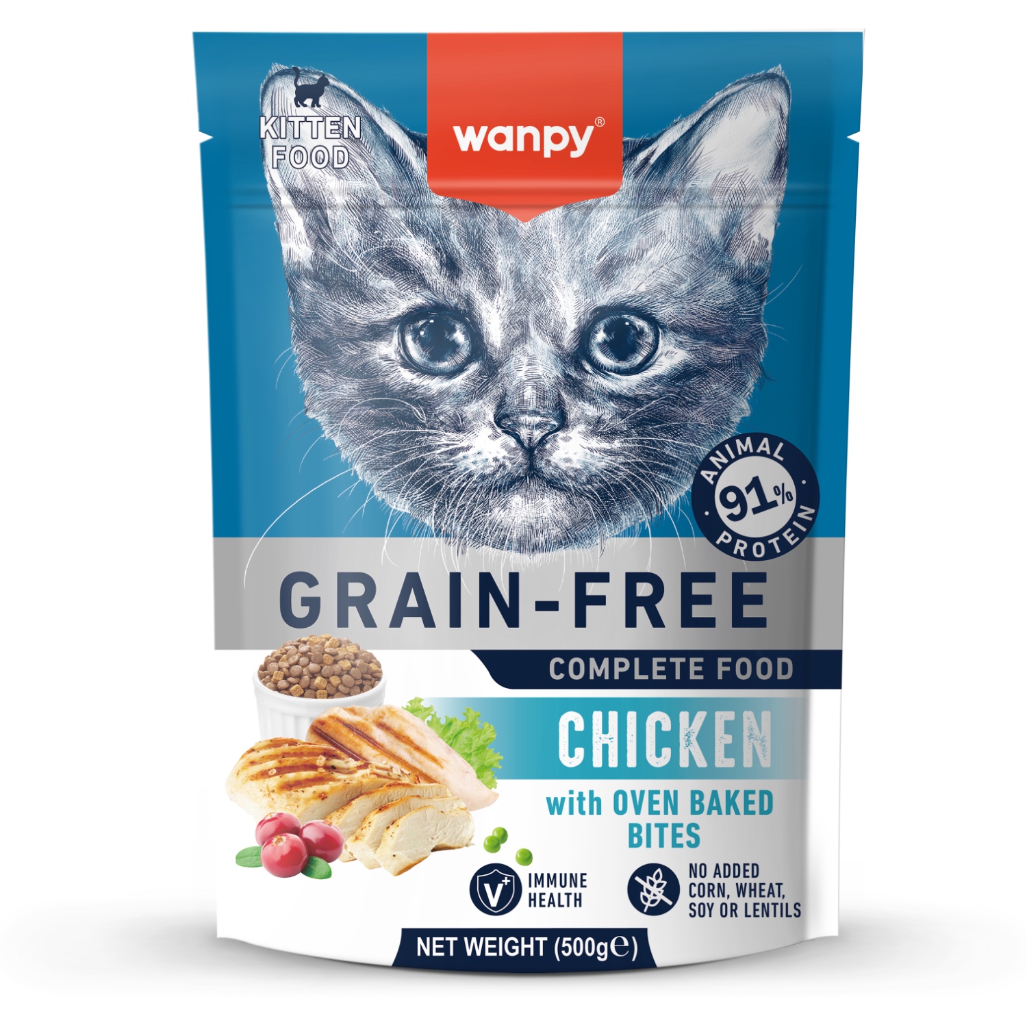 Сухой корм Wanpy Cat беззерновой с курицей для котят 500 г